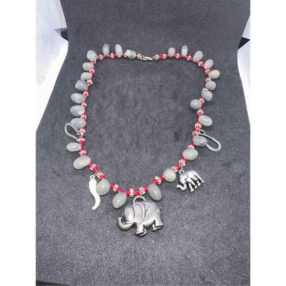 STATEMENT PIECE UNIQUE ONE OF A KIND Red Lucky Elephant Pendant Necklace with Vi - Picture 1 of 6